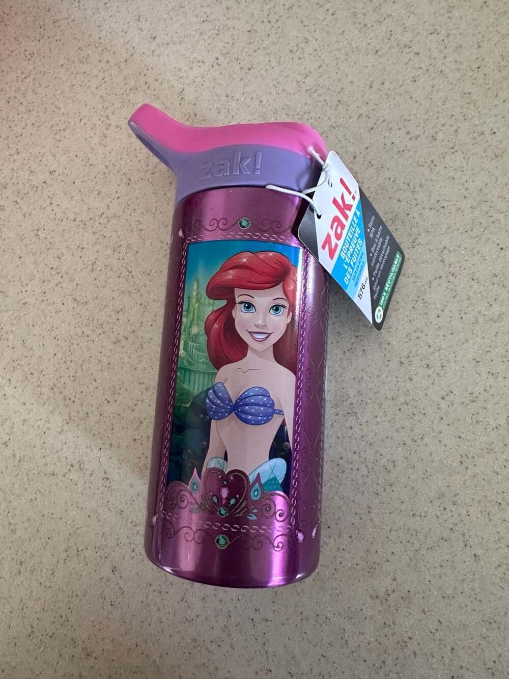 Zak Designs Disney Princess 19.5oz Stainless Steel Leak-Proof Water Bottle